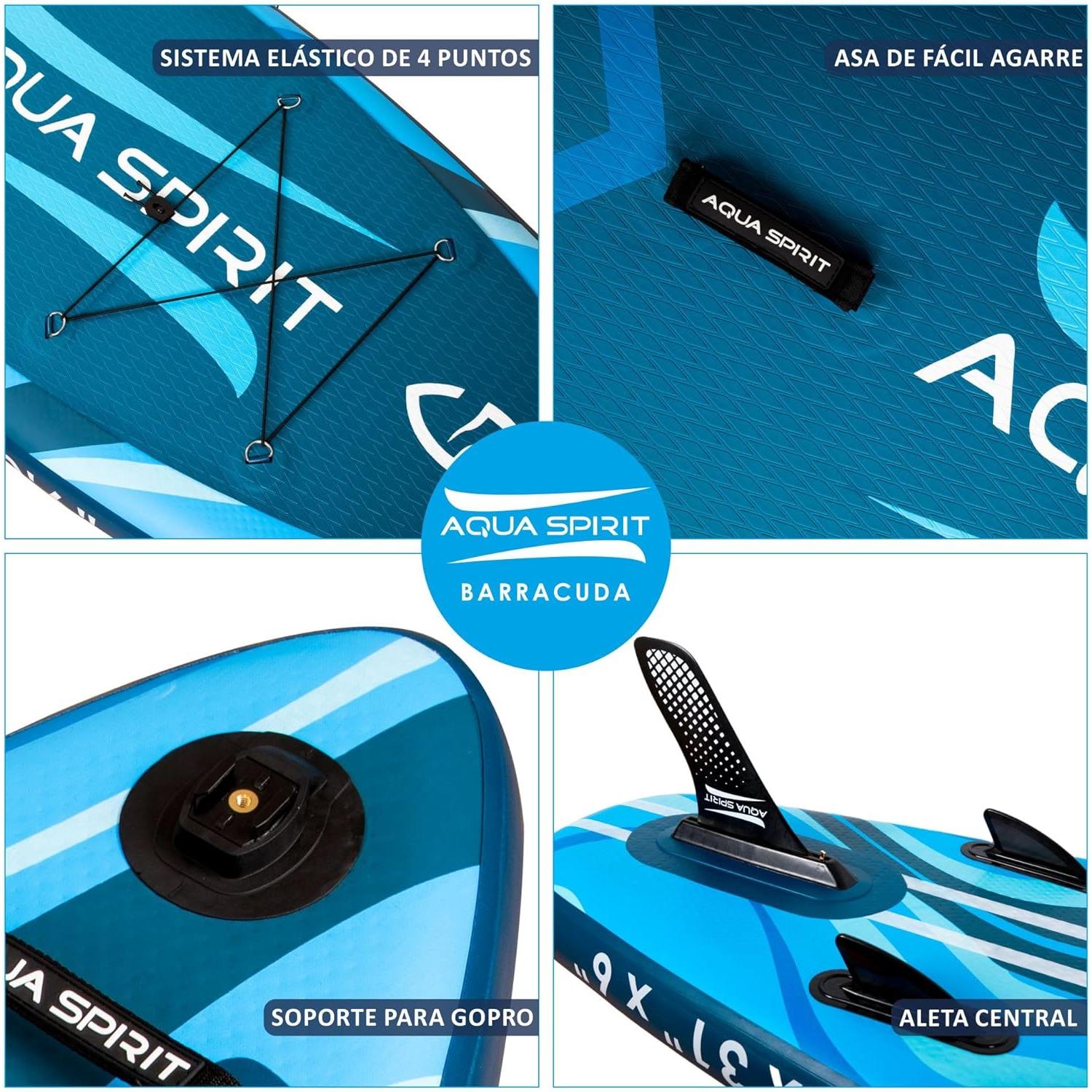 Aqua Spirit Barracuda Sup Tabla de Paddle Hinchable 2025, 320x81x15cm, Kit de Conversión Completo a Kayak con Remo Adjustable, Mochila, Bomba y Más Accesorios, Garantía de 3 Años