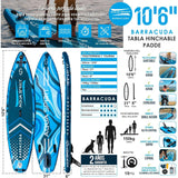 Aqua Spirit Barracuda Sup Tabla de Paddle Hinchable 2025, 320x81x15cm, Kit de Conversión Completo a Kayak con Remo Adjustable, Mochila, Bomba y Más Accesorios, Garantía de 3 Años