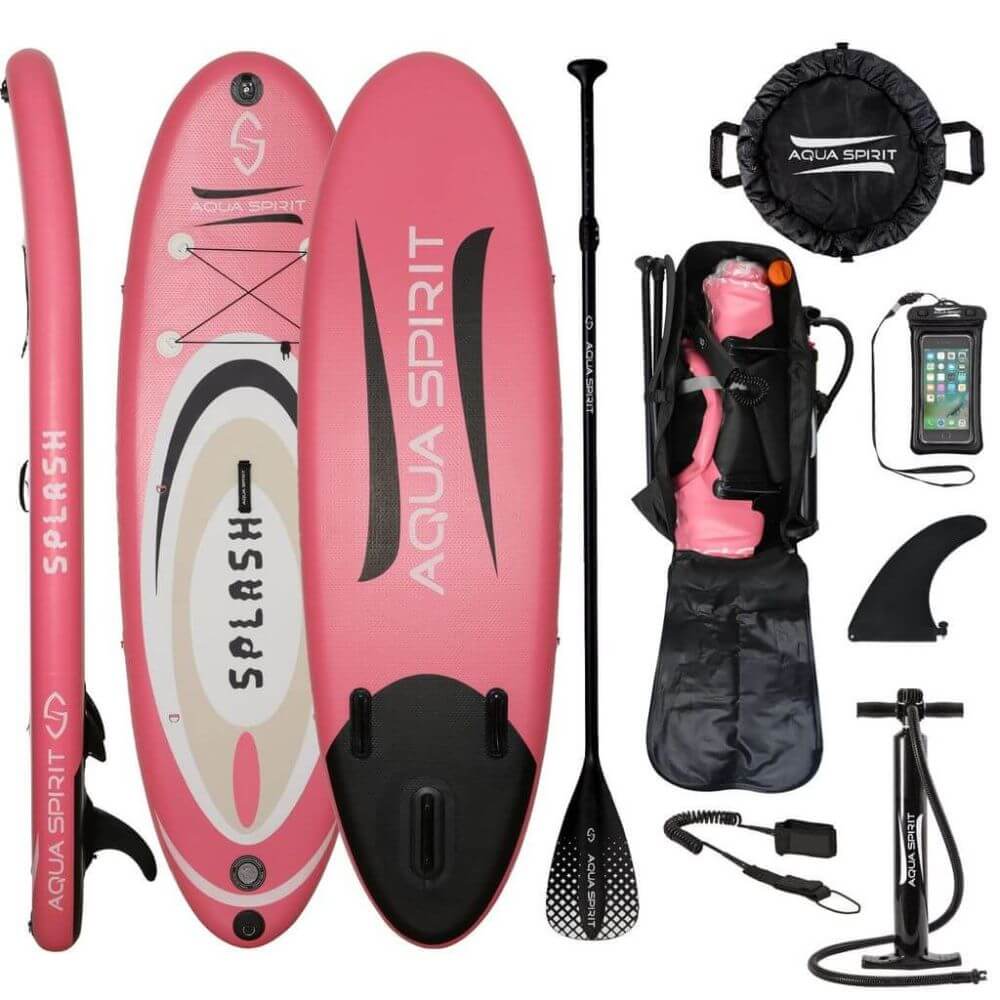 AQUA SPIRIT Splash iSUP 9’ long Inflatable Stand up Paddle Board for Beginners/Intermediate with Backpack, Leash, Paddle, Changing Mat & Waterproof Phone Case - Aqua Spirit iSUPs