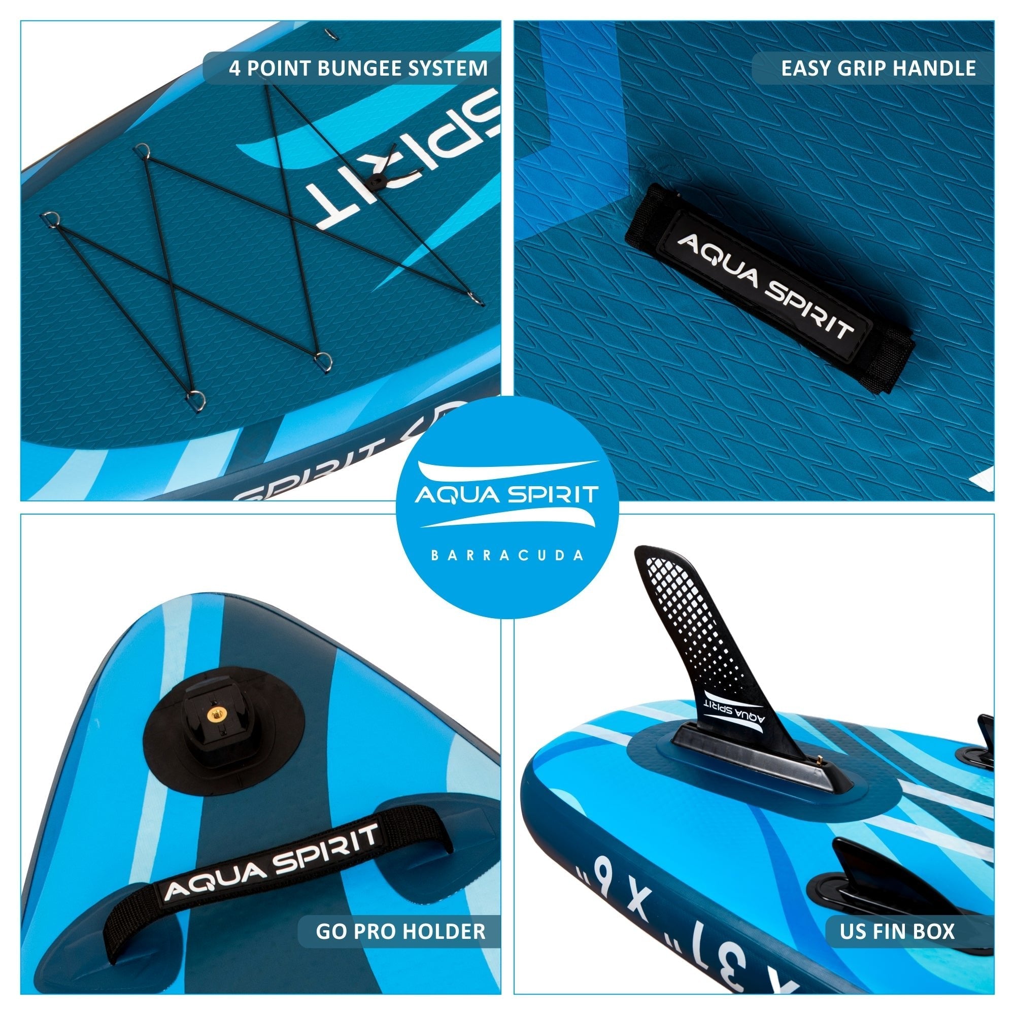 Aqua Spirit Barracuda 15’ 2 Person TamdenInflatable Stand up Paddle Board SUP Kayak Package | 15’ x 36” x 6" | 240KG Limit | 2x Seat, 2x Paddle & Kayak Blade, Pump, Go Pro Mount, Bag, Change Mat - Aqua Spirit iSUPs