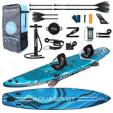 Aqua Spirit Barracuda 15’ 2 Person Tamden Inflatable Stand up Paddle Board SUP Kayak Package, 240KG Limit, 2x Seat, 2x Paddle & Kayak Blade, Pump, Go Pro Mount, Bag, Change Mat