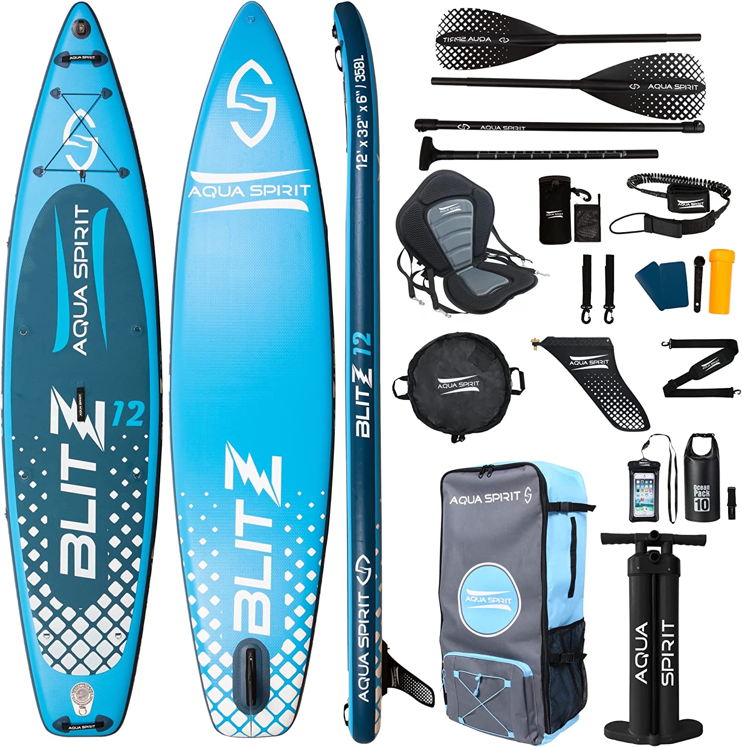 AQUA SPIRIT Blitz 10’8 & 12'6 PREMIUM iSUP Inflatable Stand up Paddle Board & Kayak with Top Accessories, All-Inclusive Package, 3-Years Of Complete Brand Warranty - Aqua Spirit iSUPs