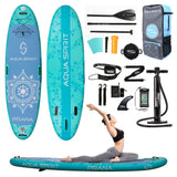 Aqua Spirit Prana 10′ 8″ Yoga Water Aqua Fitness Stand Up Paddle Board Kit | 6" Thick | Aluminium Paddle & Clips, Backpack, Change Mat, Pump, Leash, Mount for GoPro, Shoulder Straps & 2 Year Warranty - Aqua Spirit iSUPs