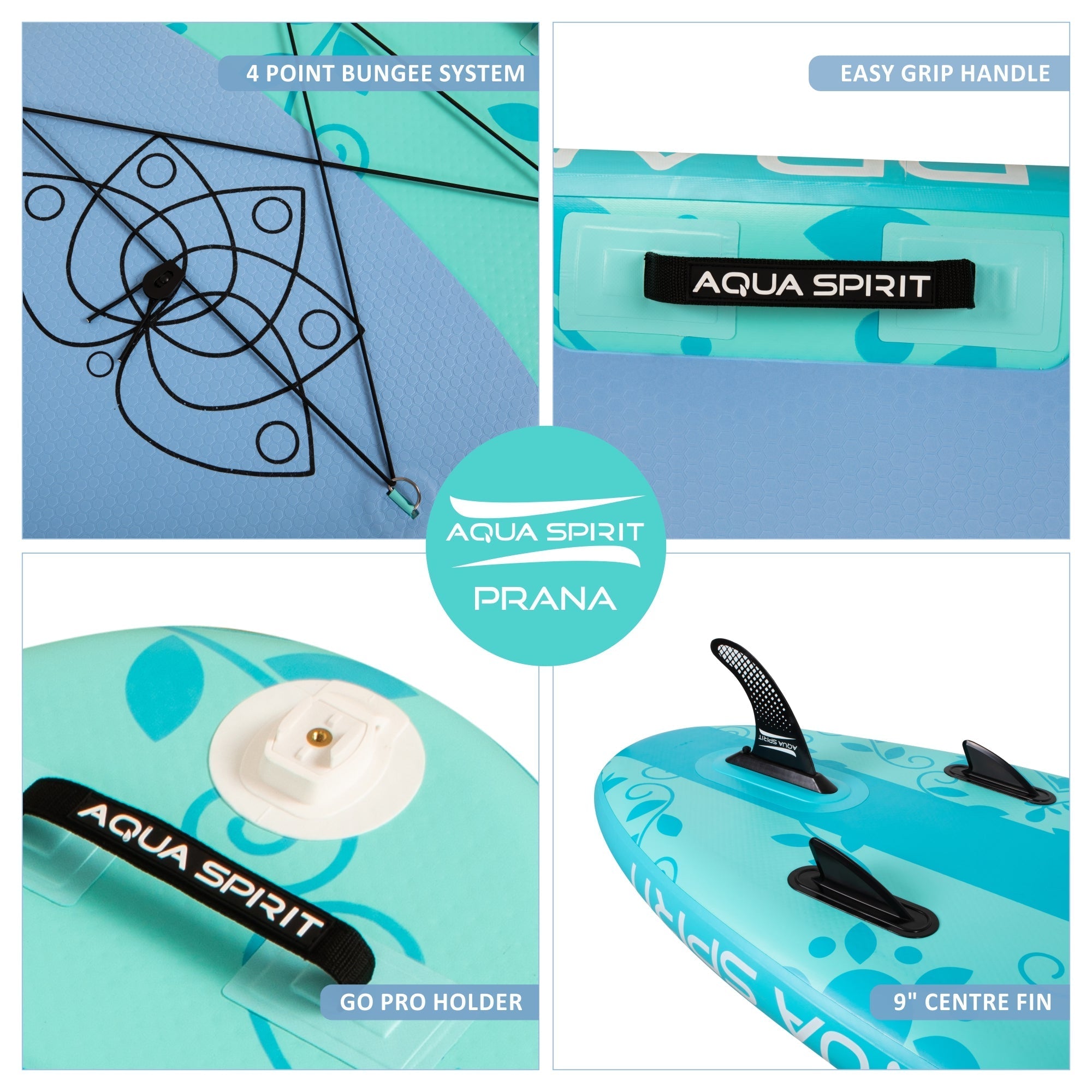 Aqua Spirit Prana 10′ 8″ Yoga Water Aqua Fitness Stand Up Paddle Board Kit | 6" Thick | Aluminium Paddle & Clips, Backpack, Change Mat, Pump, Leash, Mount for GoPro, Shoulder Straps & 2 Year Warranty - Aqua Spirit iSUPs